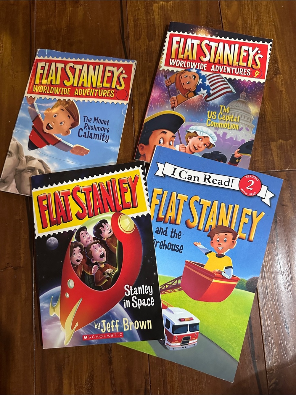 Flat Stanley 4 Book Lot Worldwide Adventures Space Firehouse Jeff Brown